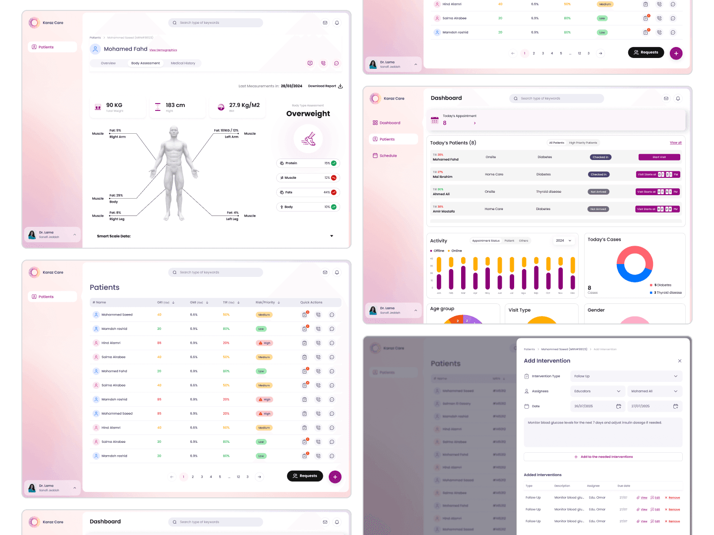 Karaz Health clinician web app, design system screens collage