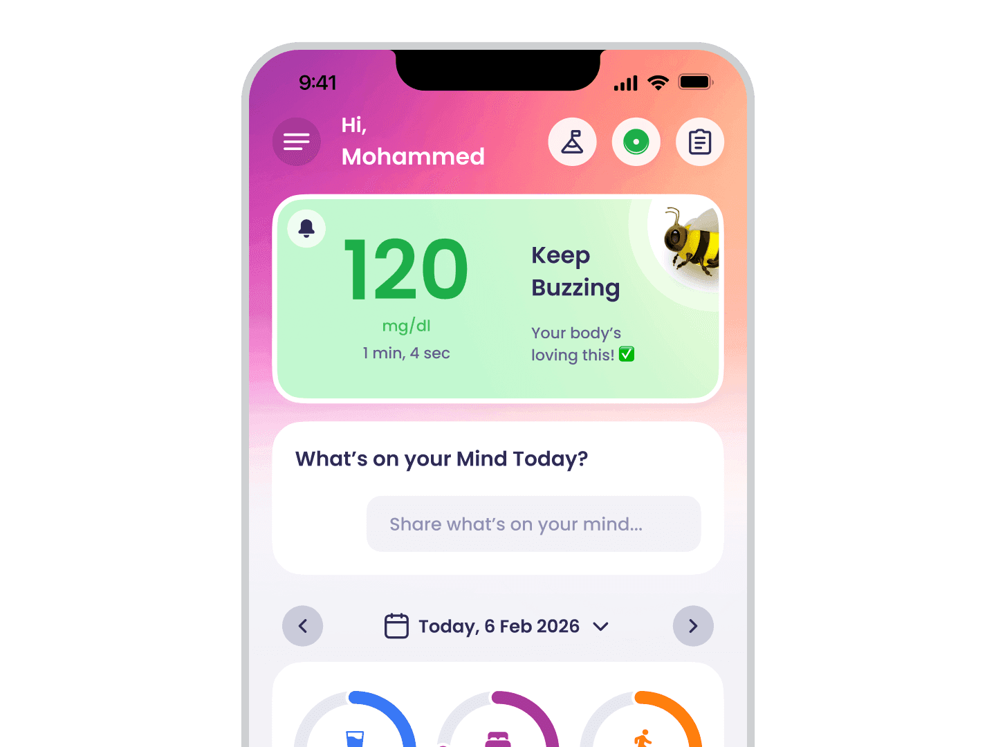 Karaz Health patient mobile app, keep buzzing glucose reading